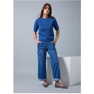 Lyssé Women's Blue Valentina Knit Textured Short Sleeve Sweater Size M